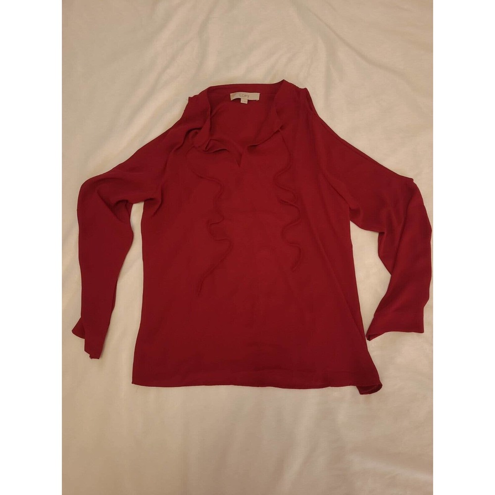 Ann Taylor LOFT wine merlot red Long Sleeve Cold Shoulder Top Size Medium